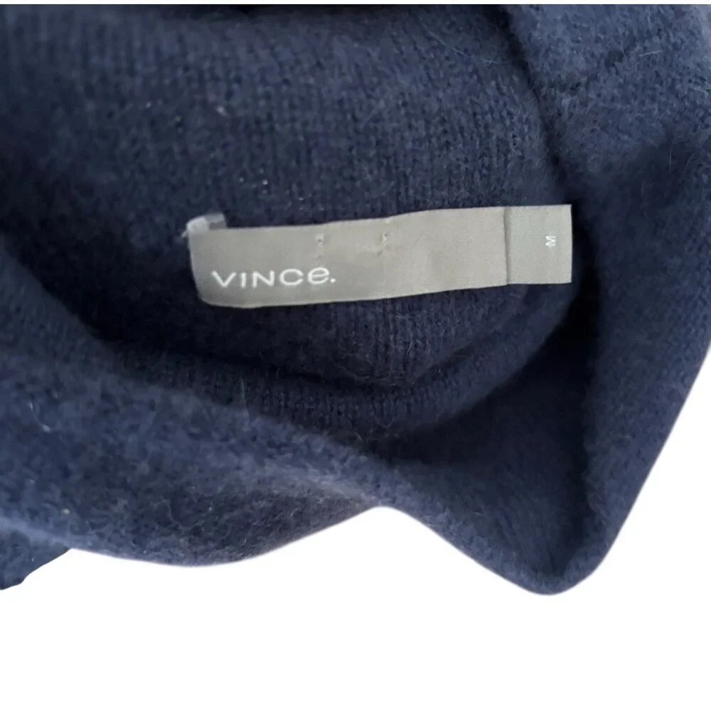 Vince Sweater Womens M Cashmere Blue Sleeveless Turtleneck Sweater Split Side - Picture 4 of 10